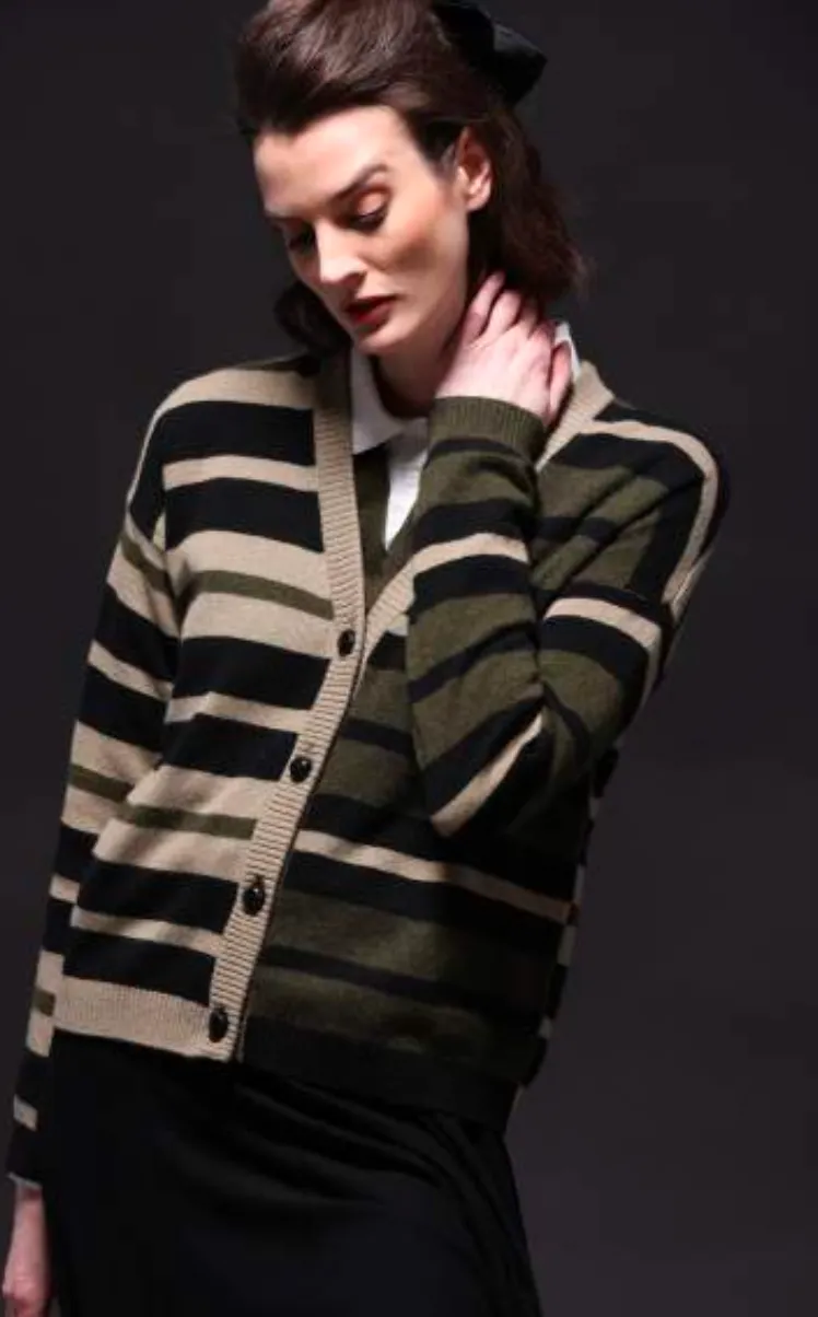 Minnie Rose Cashmere Mixed Stripe Cardigan