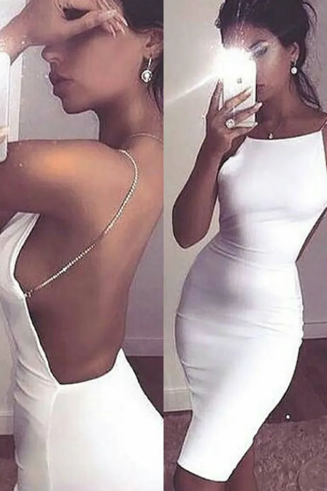 Modern Spaghetti-Strap Short Homecoming Dresses Sleeveless White Backless Cocktail Dress