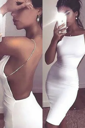 Modern Spaghetti-Strap Short Homecoming Dresses Sleeveless White Backless Cocktail Dress