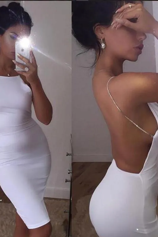Modern Spaghetti-Strap Short Homecoming Dresses Sleeveless White Backless Cocktail Dress
