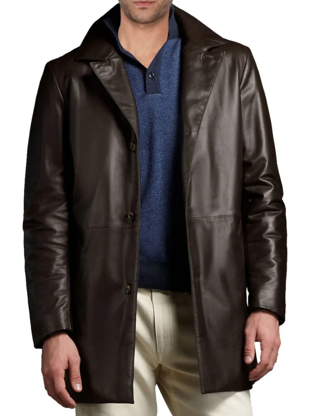 Napoleonic Trench Leather Coat for Men