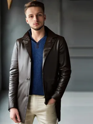 Napoleonic Trench Leather Coat for Men