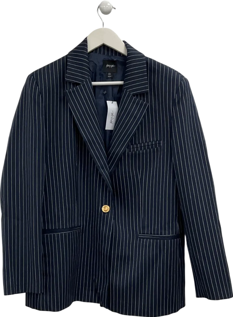 Nasty Gal Blue Premium Pinstripe Single Breasted Blazer UK 8