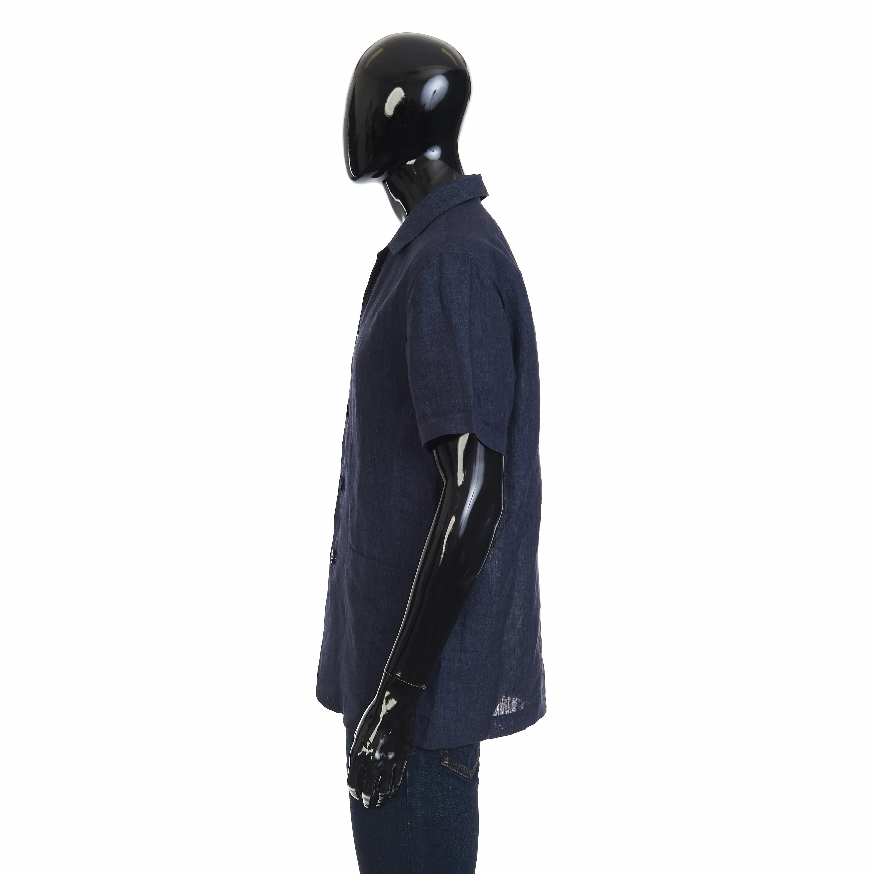 Navy Blue Linen Blazer Shirt  With Short Sleeves.