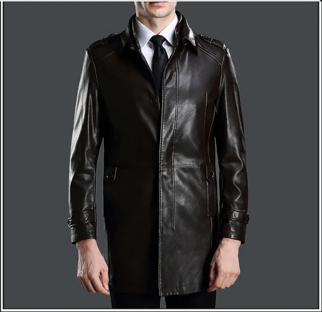 new arrival autumn and winter mens outwear conventional genuine Lambskin leather double attached collar long coats