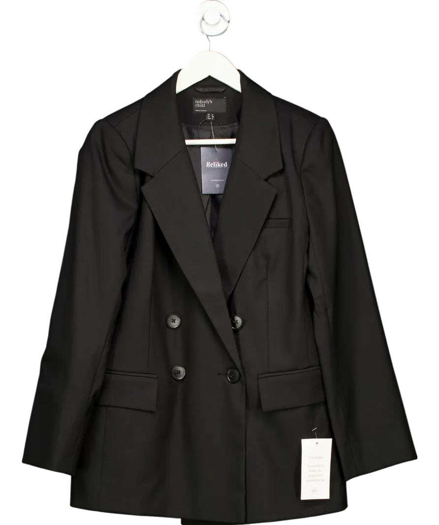 Nobody's Child Black Double Breasted Wool Blend Blazer UK 8
