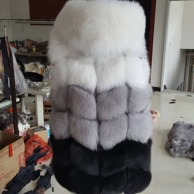 Now new brand natural fox fur vest hood thick fur high quality removable hood female fur coat vest
