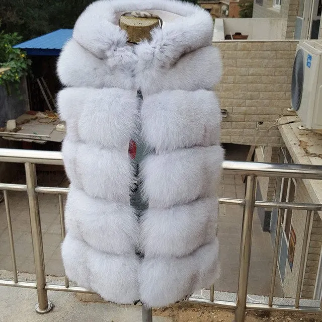Now new brand natural fox fur vest hood thick fur high quality removable hood female fur coat vest