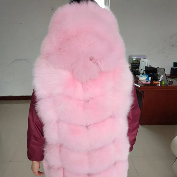 Now new brand natural fox fur vest hood thick fur high quality removable hood female fur coat vest