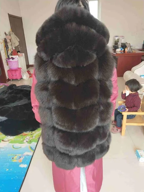 Now new brand natural fox fur vest hood thick fur high quality removable hood female fur coat vest