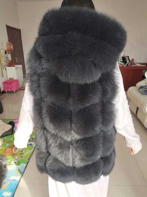 Now new brand natural fox fur vest hood thick fur high quality removable hood female fur coat vest