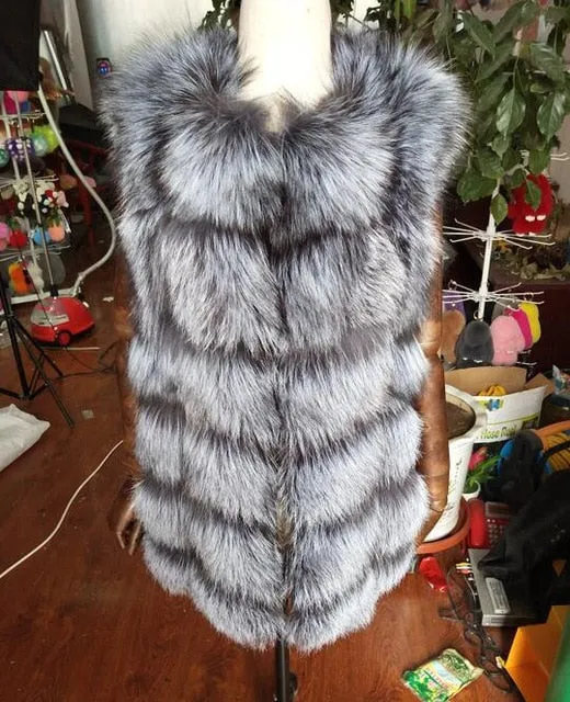 Now new brand natural fox fur vest hood thick fur high quality removable hood female fur coat vest