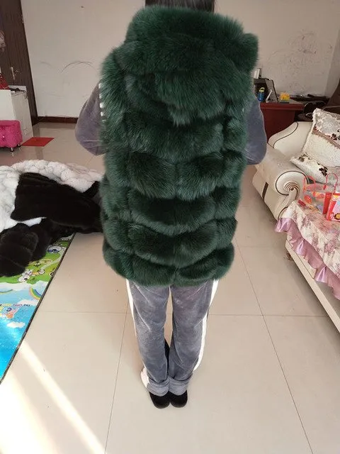 Now new brand natural fox fur vest hood thick fur high quality removable hood female fur coat vest