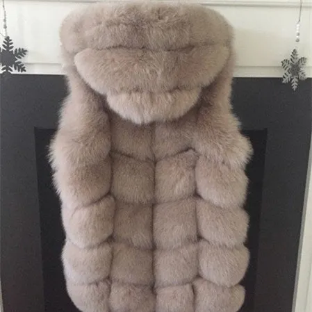 Now new brand natural fox fur vest hood thick fur high quality removable hood female fur coat vest