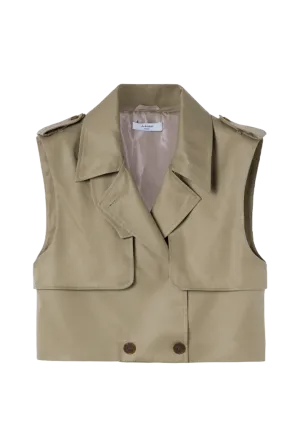 Olive-Beige Cropped Trench Vest