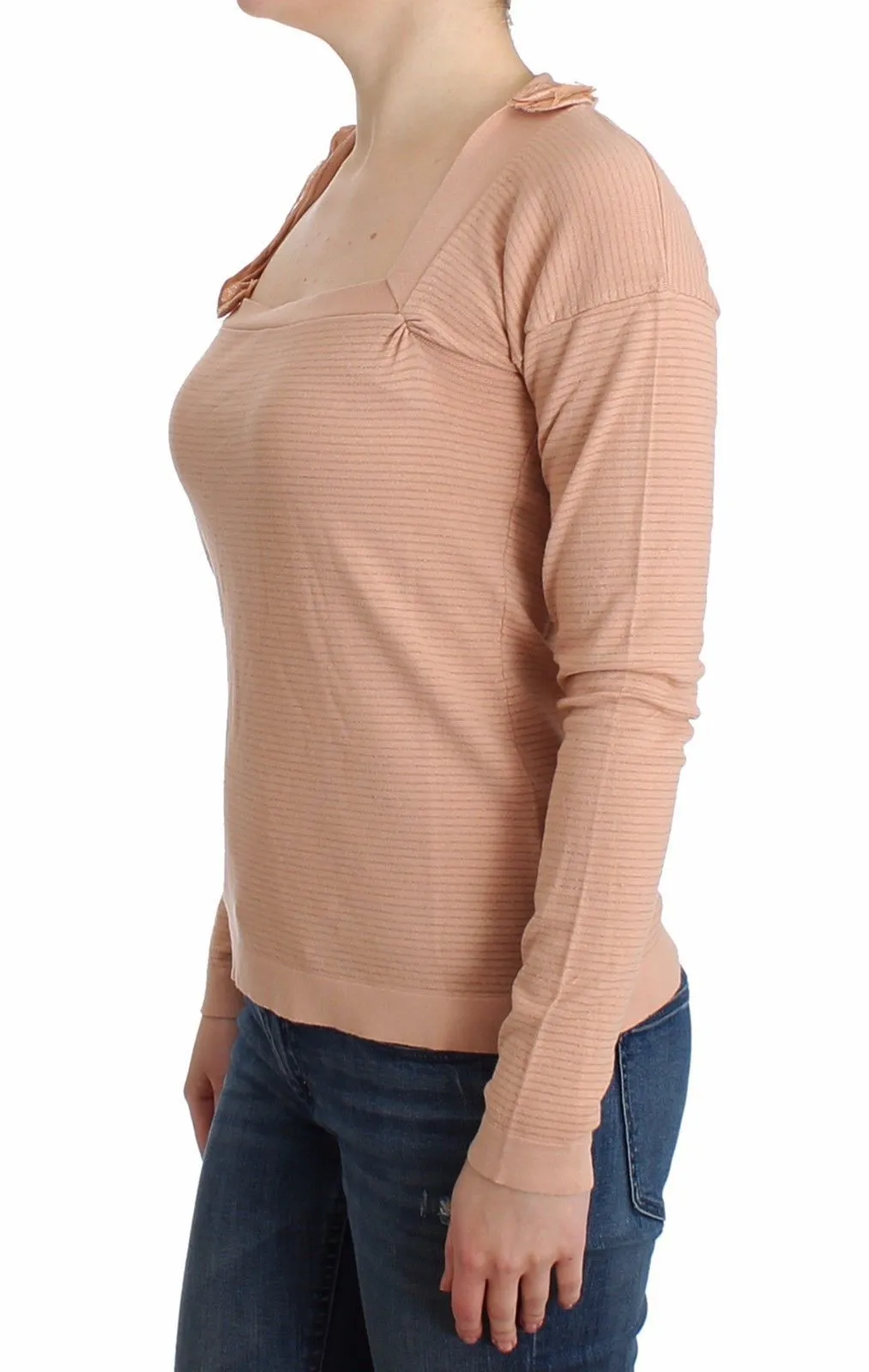 Orange Wool Blend Striped Long Sleeve Top