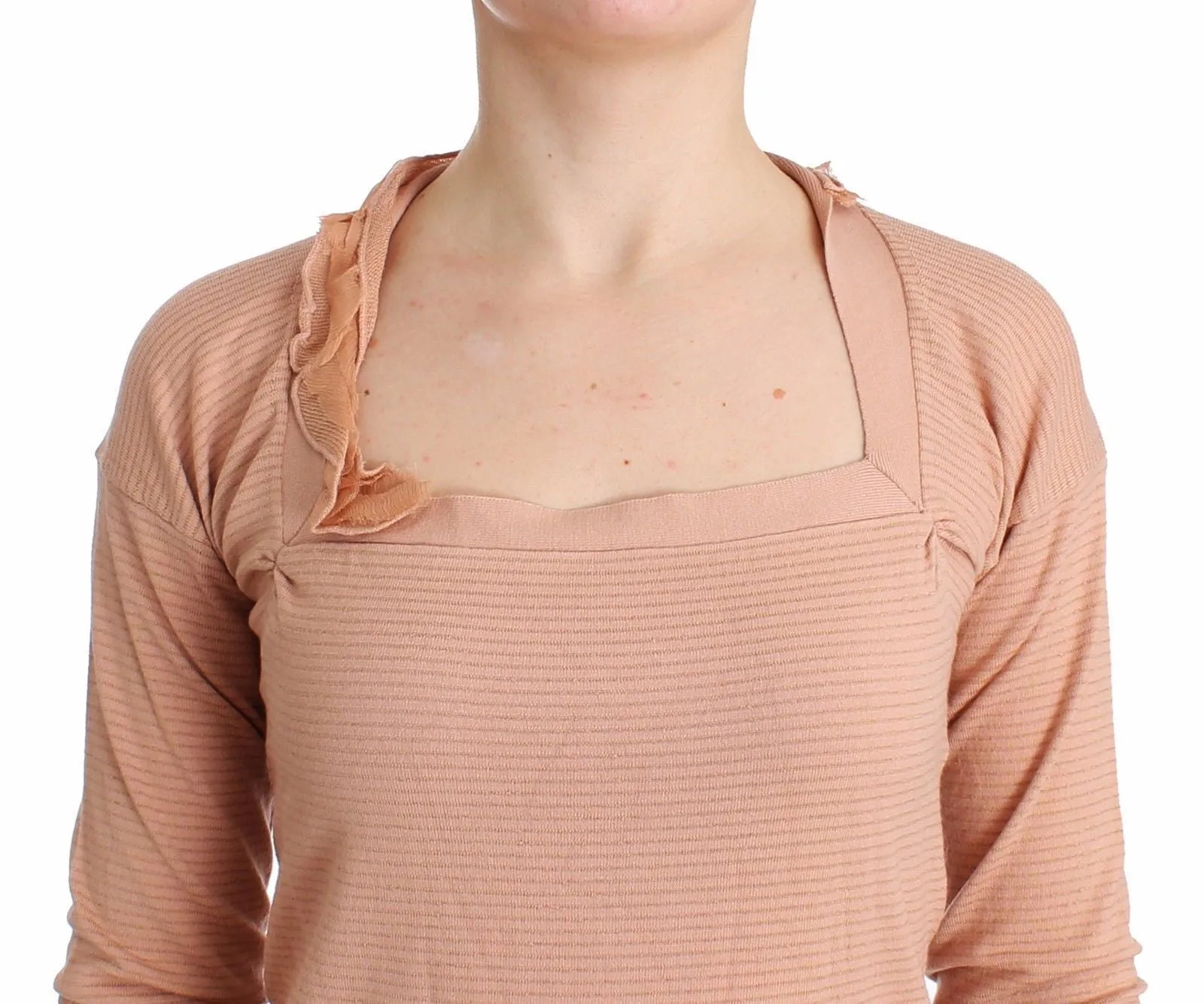 Orange Wool Blend Striped Long Sleeve Top
