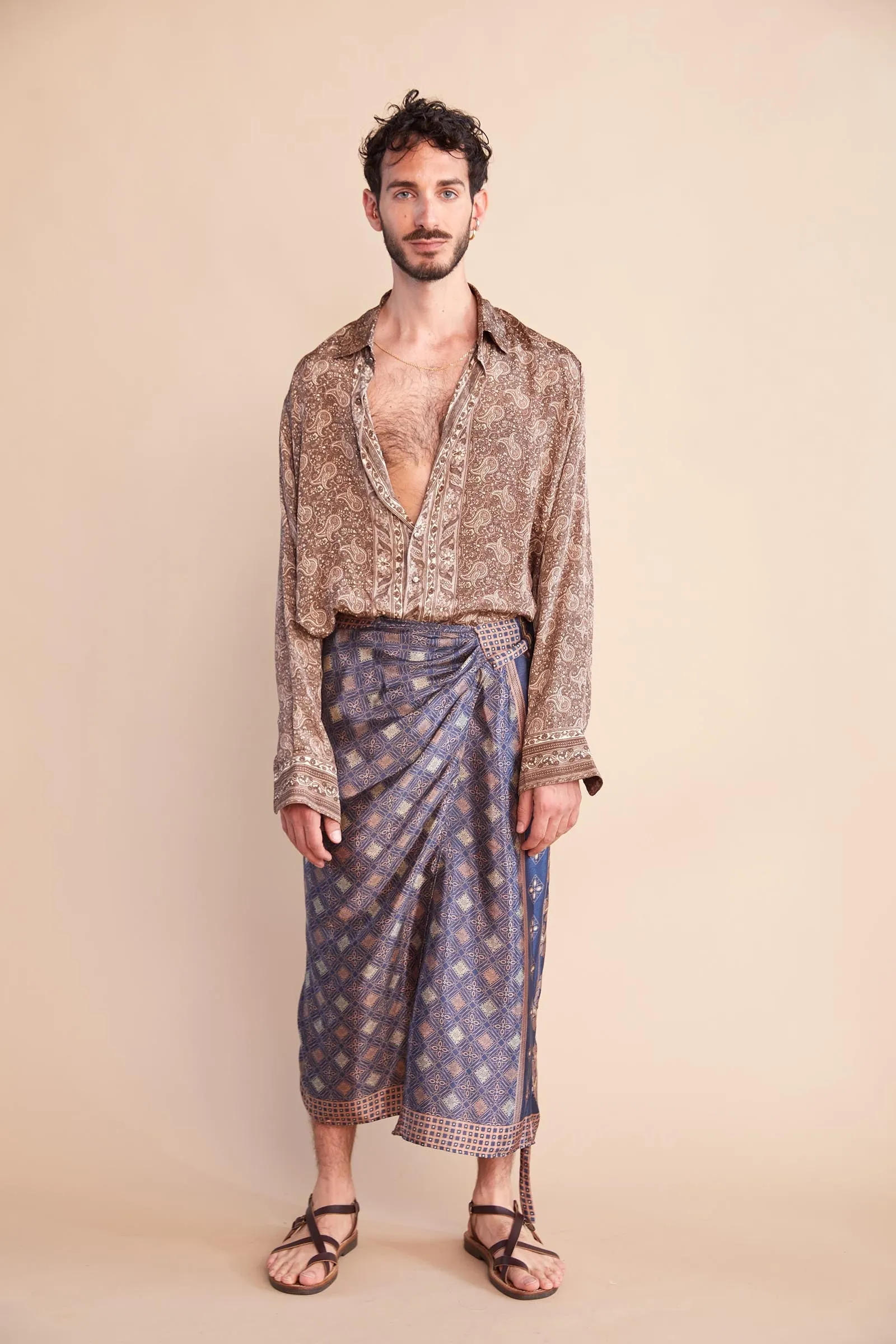 Paisley Crepe Long Sleeve Shirt - Brown
