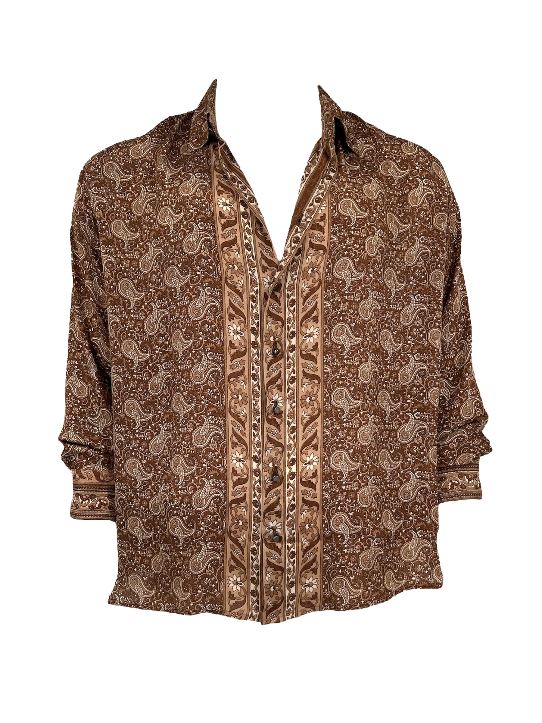 Paisley Crepe Long Sleeve Shirt - Brown