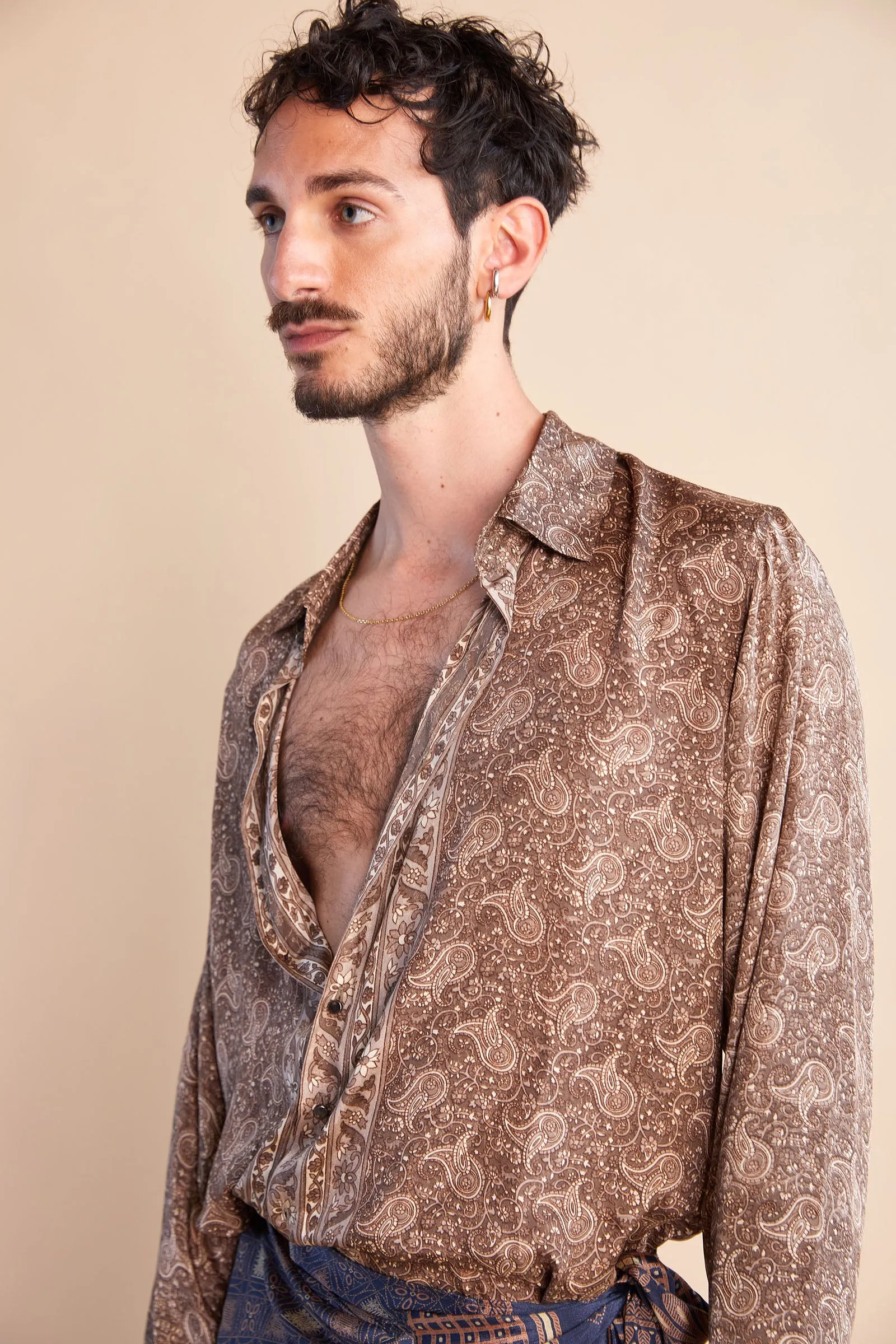 Paisley Crepe Long Sleeve Shirt - Brown