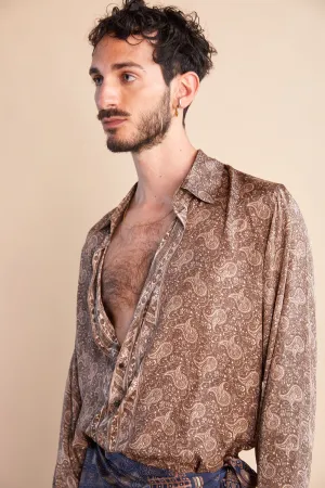 Paisley Crepe Long Sleeve Shirt - Brown