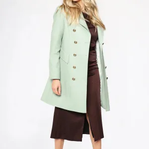 Pistachio Green Italian Wool Double Breasted Women's Winter Coat
