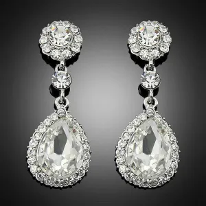Platinum Rhinestone Chandelier Silver Drop Earrings