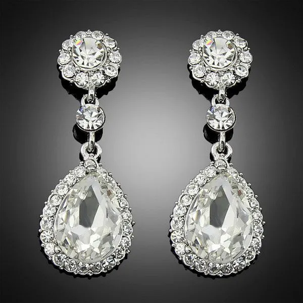 Platinum Rhinestone Chandelier Silver Drop Earrings