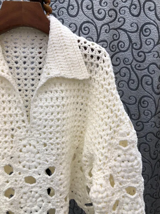Pullovers High Quality Women Turn-down Collar Crochet Knitting