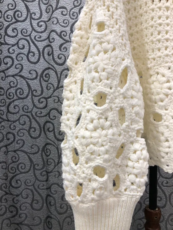 Pullovers High Quality Women Turn-down Collar Crochet Knitting