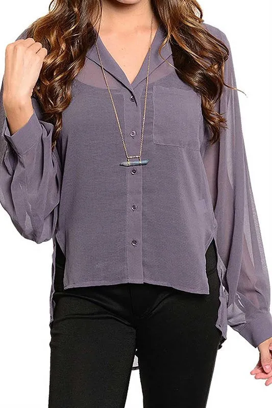 Purple Sheer Button Down