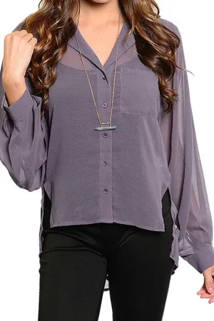 Purple Sheer Button Down