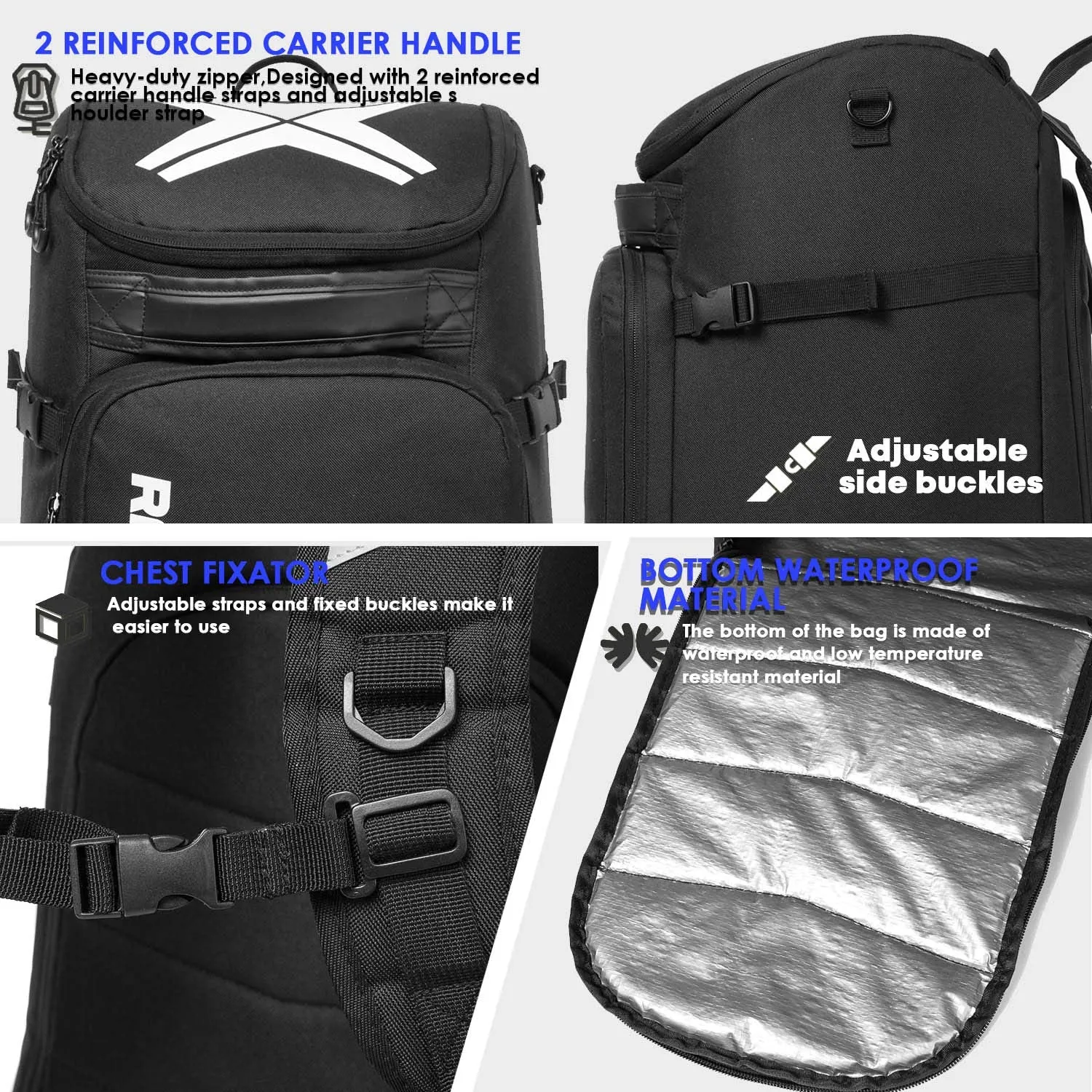 RAVOINCC Ski Boot Backpack 50L with Waterproof Exterior Stores Gear for Helmet, Goggles & Accessories