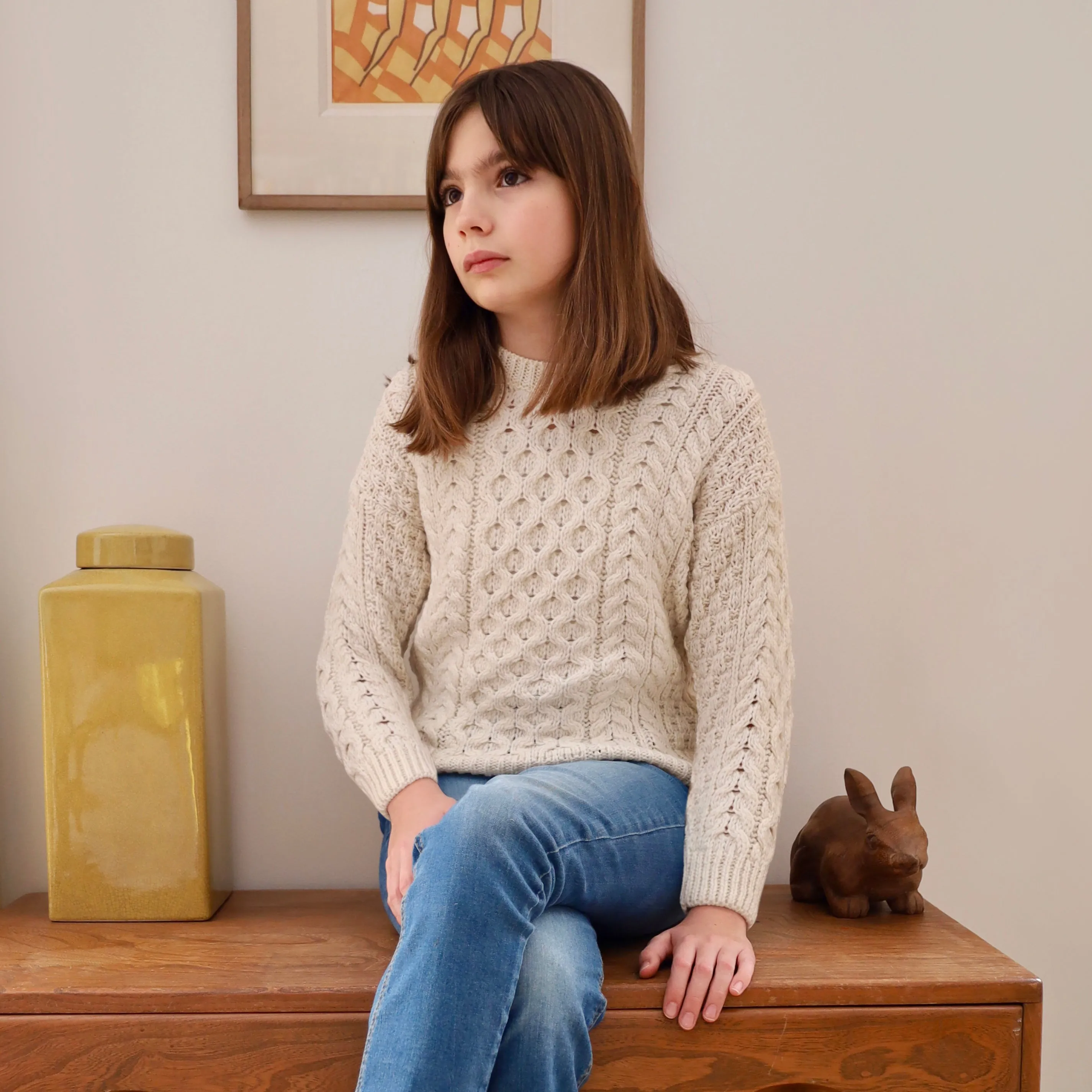 [Re:Coat] Cadogan Supersoft Merino Children's Sweater - Cream (5-6y)