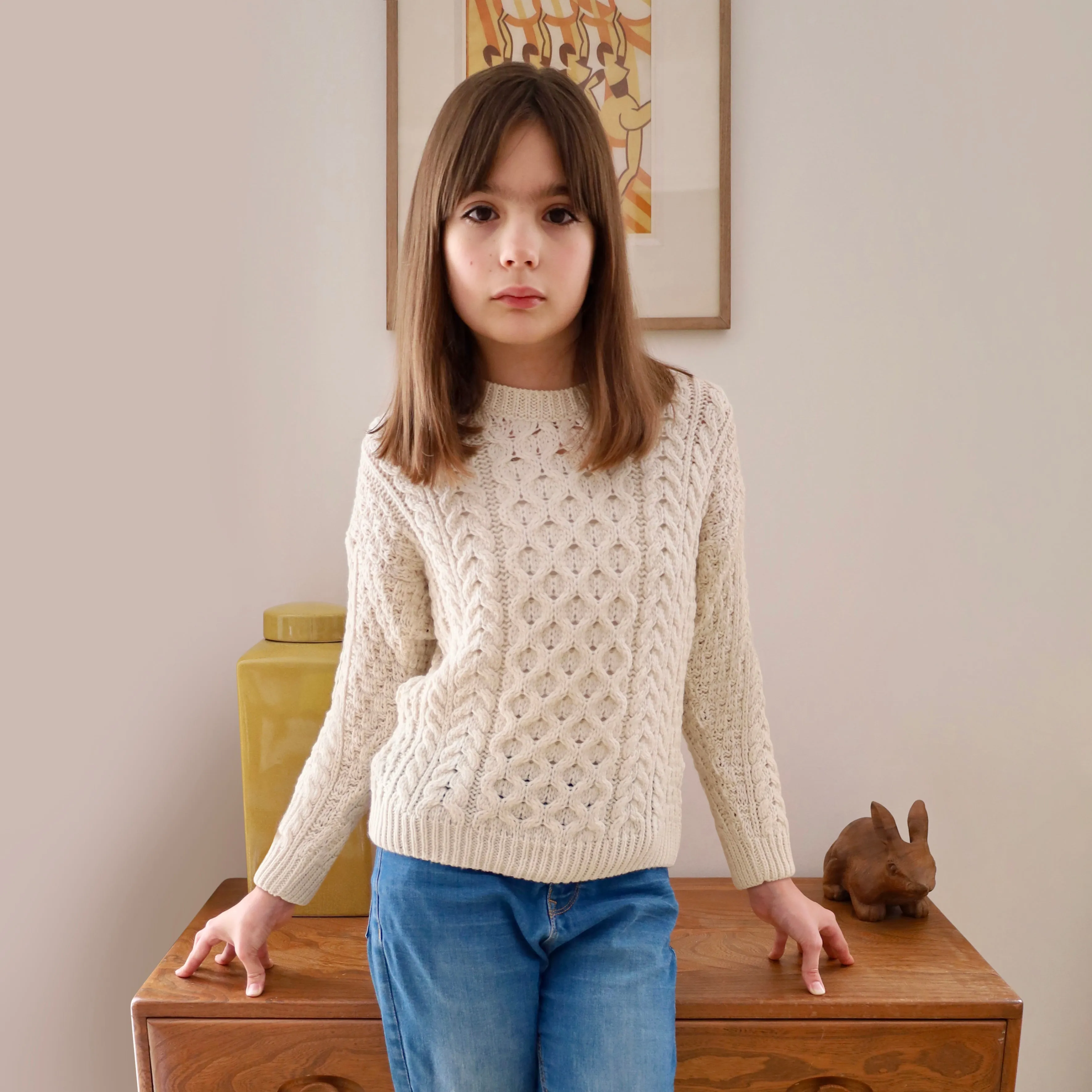 [Re:Coat] Cadogan Supersoft Merino Children's Sweater - Cream (5-6y)