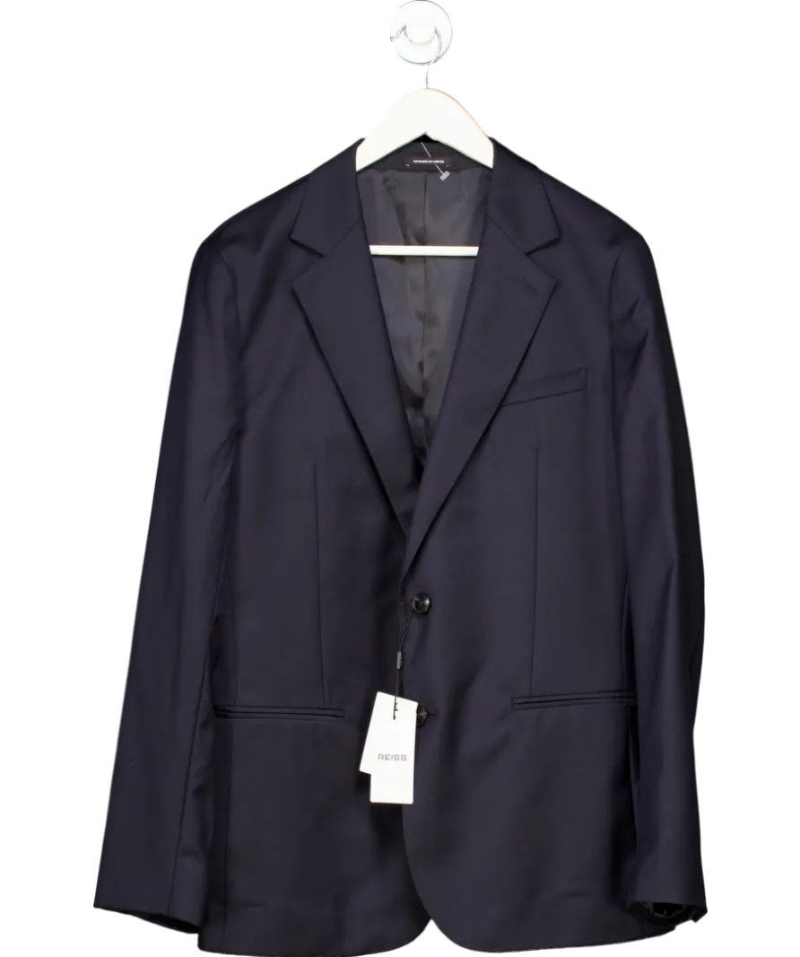 REISS Blue Single Breasted Wool Suit Jacket Slim-fit In Navy UK 40" CHEST