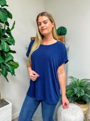 Relaxed Fit Round Neck Short Sleeve Top - Navy by Sew In Love