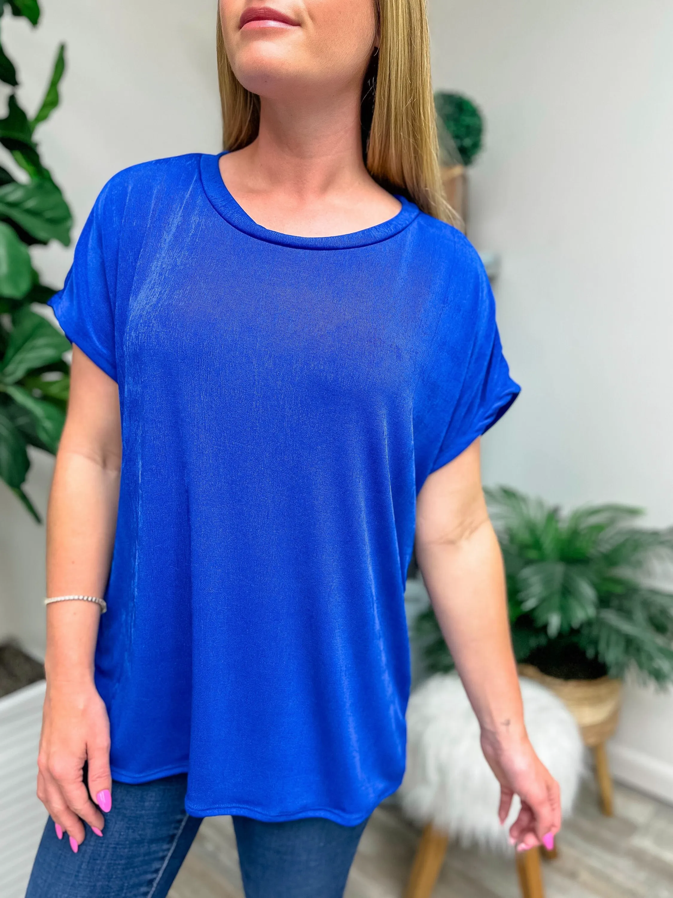 Relaxed Fit Round Neck Short Sleeve Top - Royal Blue by Sew In Love