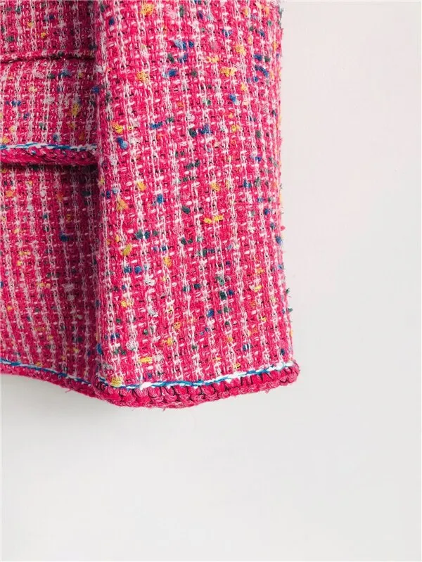 retro fashion Rose  tweed profile lapel pocket jackets