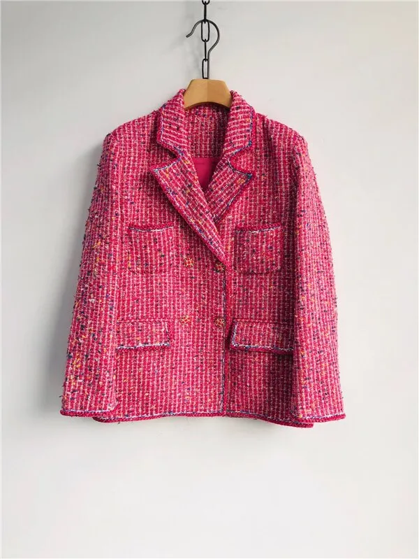 retro fashion Rose  tweed profile lapel pocket jackets