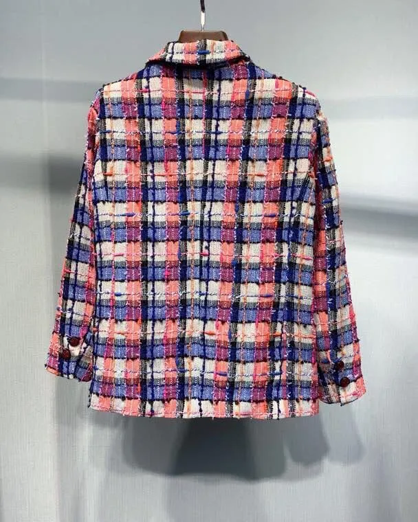 retro fashion Rose  tweed profile lapel pocket jackets