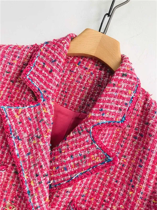 retro fashion Rose  tweed profile lapel pocket jackets