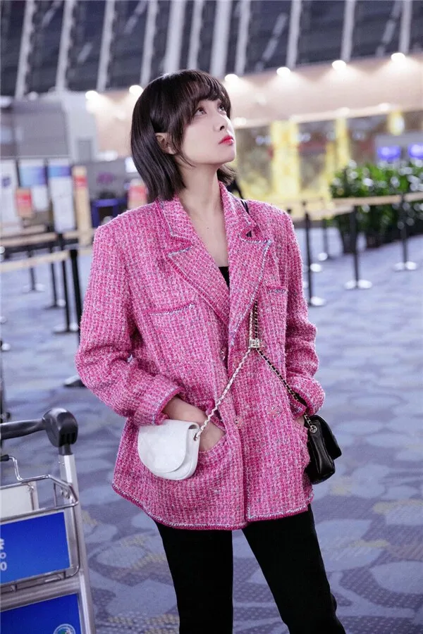retro fashion Rose  tweed profile lapel pocket jackets