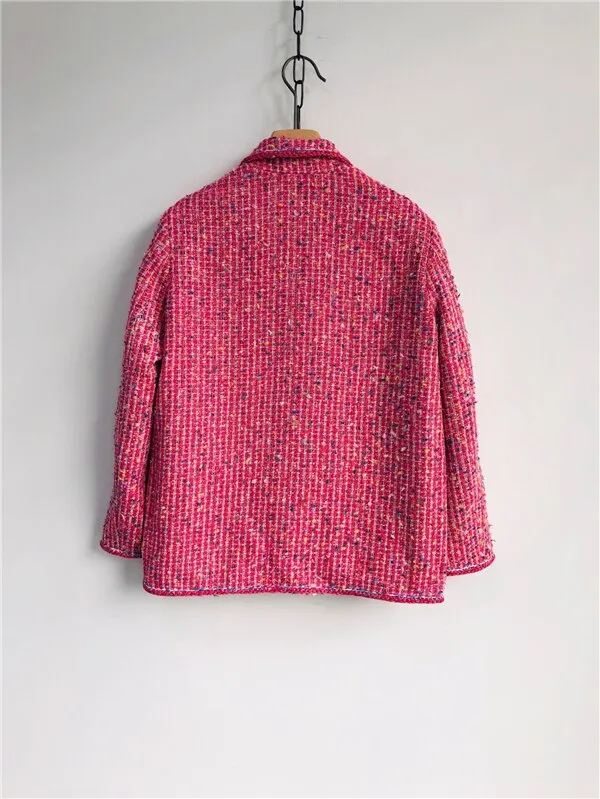 retro fashion Rose  tweed profile lapel pocket jackets