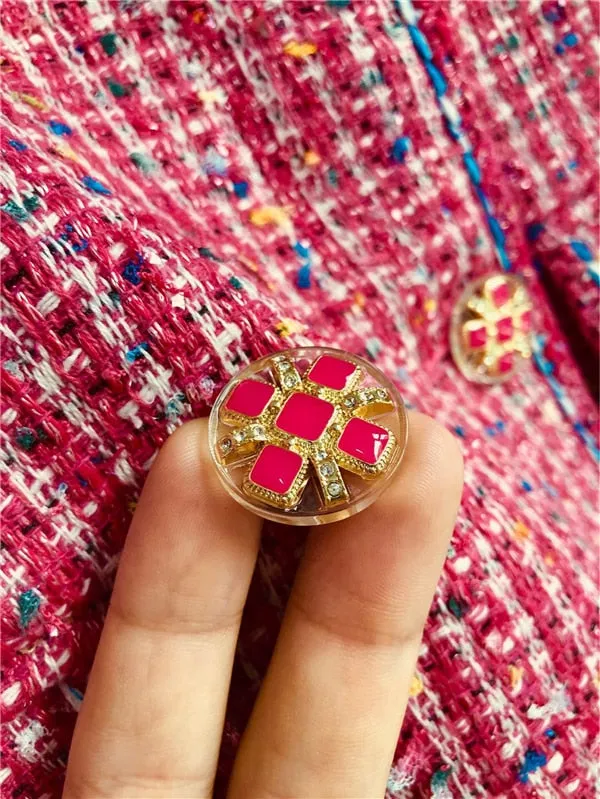 retro fashion Rose  tweed profile lapel pocket jackets