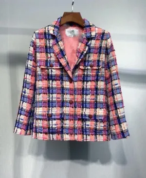 retro fashion Rose  tweed profile lapel pocket jackets