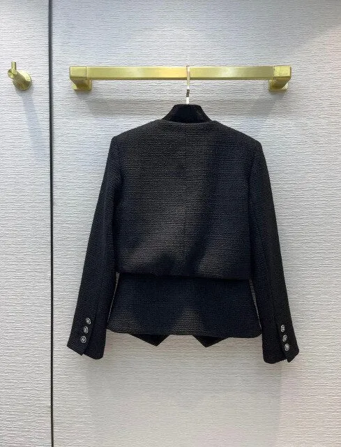 retro fashion Rose  tweed profile lapel pocket jackets
