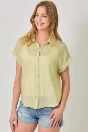 Rolled Up Sleeve Stripe Top - Pistachio