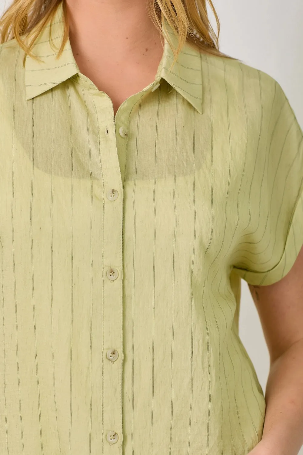 Rolled Up Sleeve Stripe Top - Pistachio