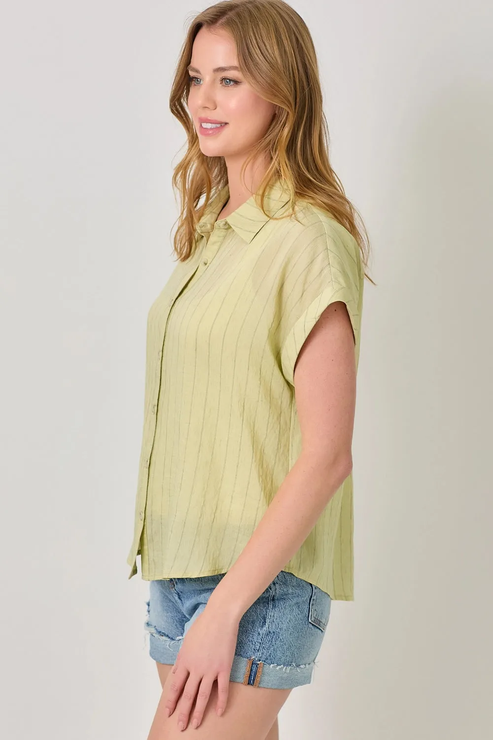 Rolled Up Sleeve Stripe Top - Pistachio